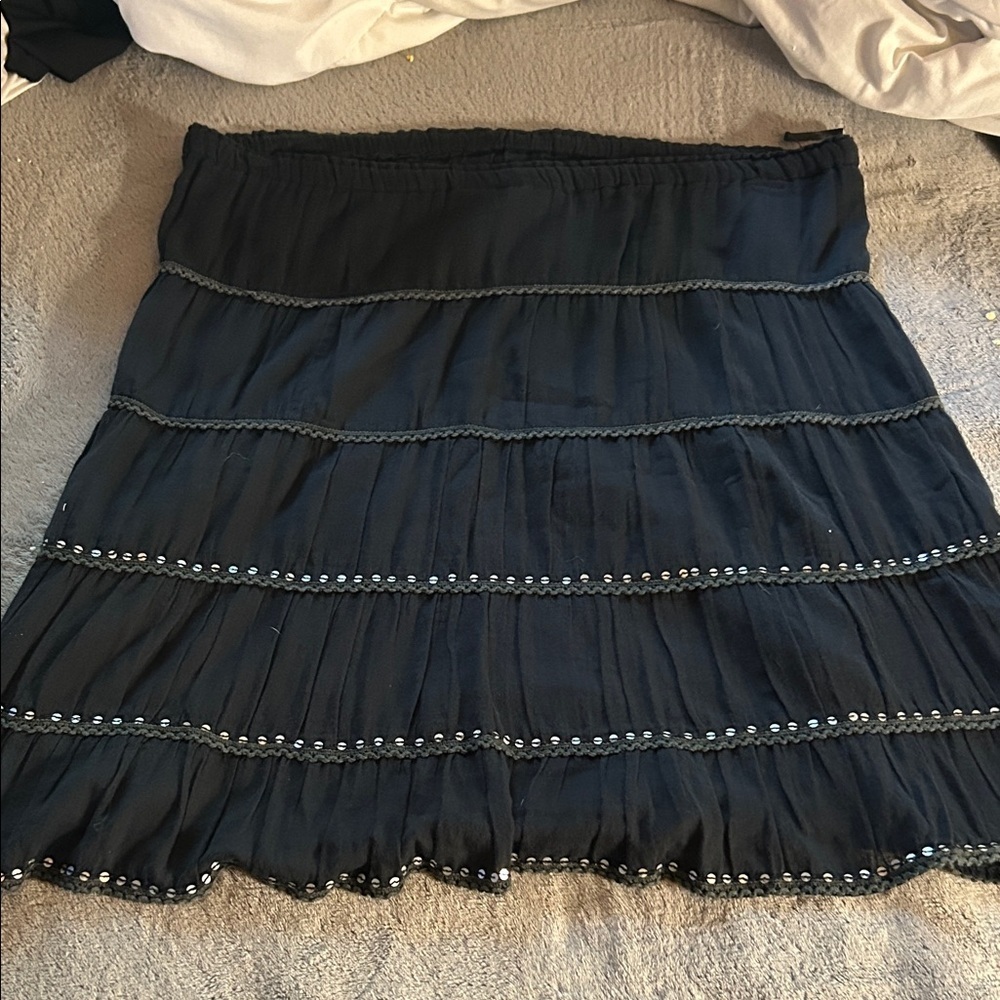 Fashion Bug Womens Maxi Flowy Black Tiered Skirt - Picture 3 of 4